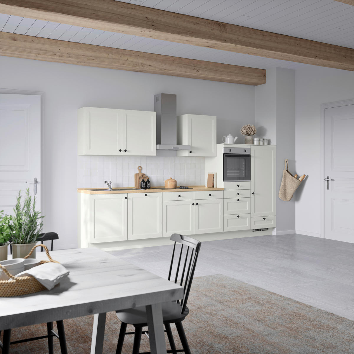 KÜCHENBLOCK Cascada 360 cm  in Weiß, Eichefarben  - Eichefarben/Schwarz, MODERN, Holzwerkstoff/Metall (360cm) - Nobilia