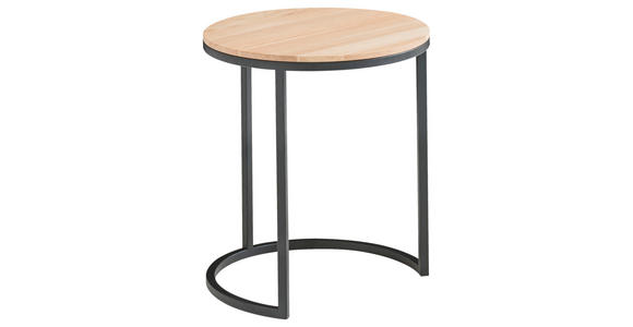 BEISTELLTISCH 39/39/51 cm Eiche massiv Schwarz, Eichefarben rund  - Eichefarben/Schwarz, Design, Holz/Metall (39/39/51cm) - Johann Jakob