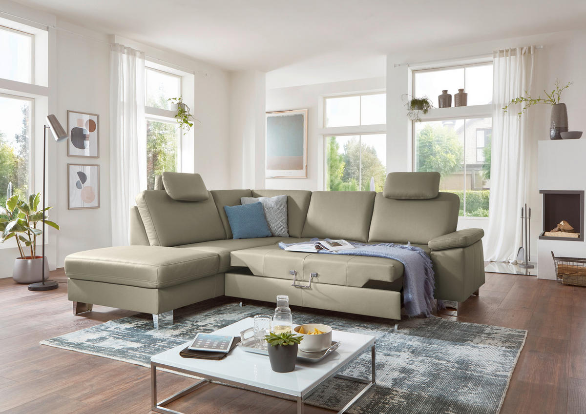 ECKSOFA  in Echtleder Perlmutt  235/248 cm  - Beige/Perlmutt, Design, Leder/Metall (235/248cm) - Beldomo Premium