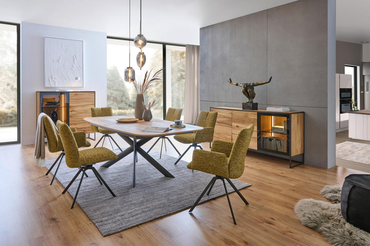 ESSTISCH in Holz, Metall 160/100/76 cm  - Eichefarben/Graubraun, Design, Holz/Metall (160/100/76cm) - Venjakob