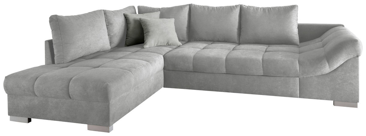 ECKSCHLAFSOFA  in Mikrofaser Hellgrau  - Silberfarben/Hellgrau, Design, Holz/Textil (202/298cm) - MID.YOU