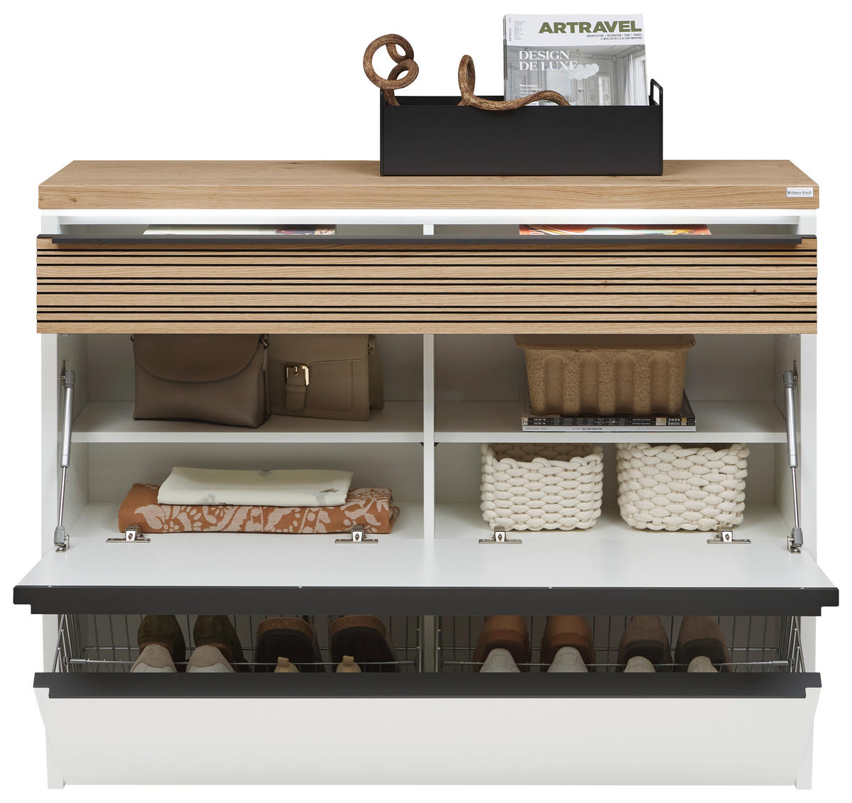 SCHUHKIPPER  in 121/96/31 cm  - Eichefarben/Anthrazit, Design, Holzwerkstoff/Metall (121/96/31cm) - Dieter Knoll