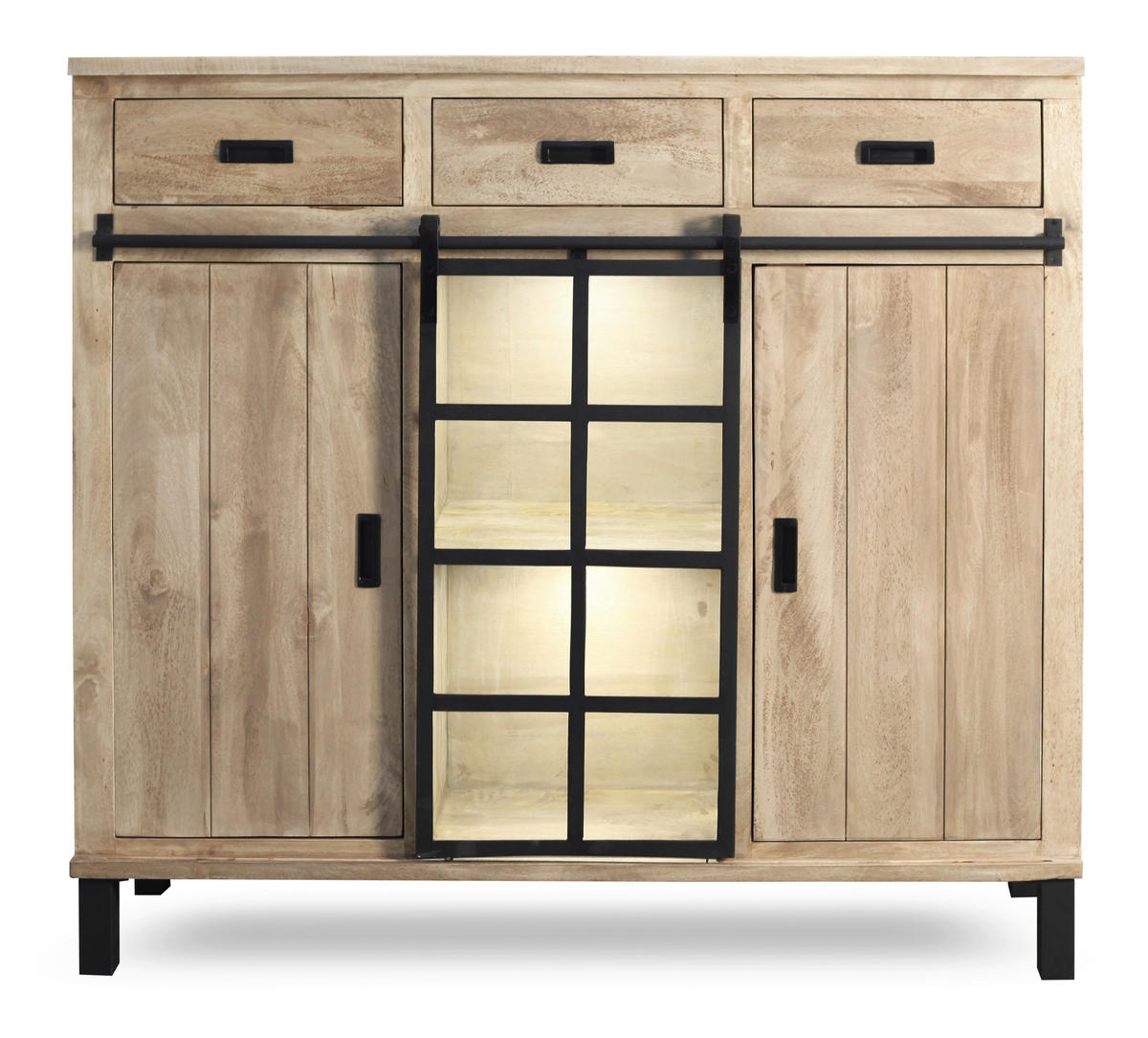 HIGHBOARD  148/135/42 cm 3 Schublade(n)  - Graubraun/Schwarz, LIFESTYLE, Glas/Holz (148/135/42cm) - Landscape