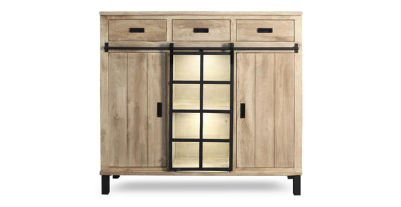 HIGHBOARD  148/135/42 cm 3 Schublade(n)  - Graubraun/Schwarz, LIFESTYLE, Glas/Holz (148/135/42cm) - Landscape