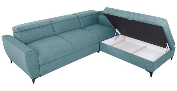 ECKSOFA Petrol Velours - Petrol/Schwarz, KONVENTIONELL, Textil/Metall (255/217cm) - Carryhome