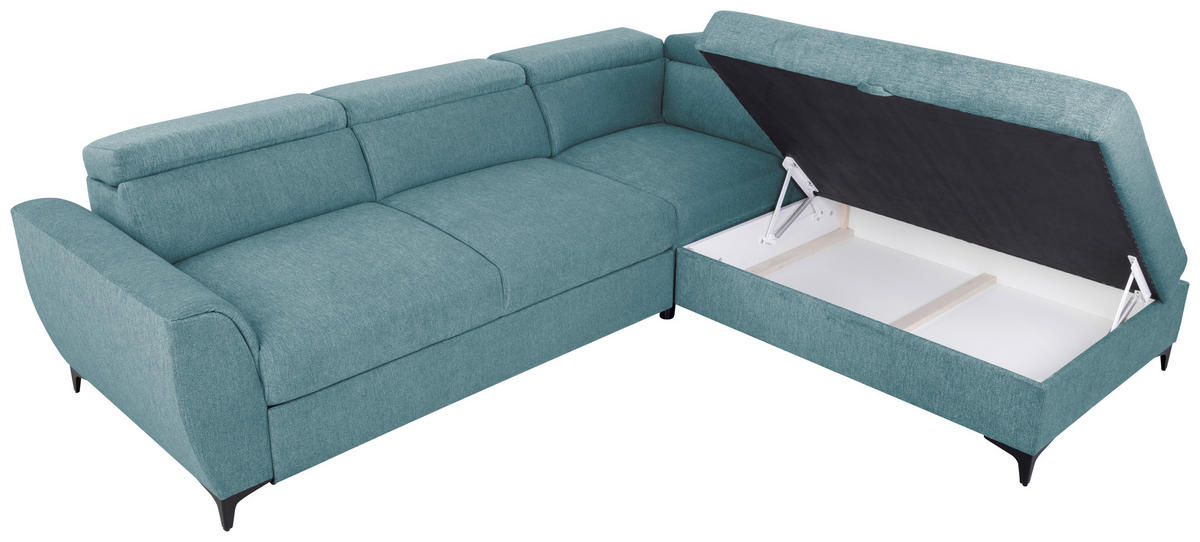 ECKSOFA in Velours Petrol  - Petrol/Schwarz, Konventionell, Textil/Metall (255/217cm) - MID.YOU