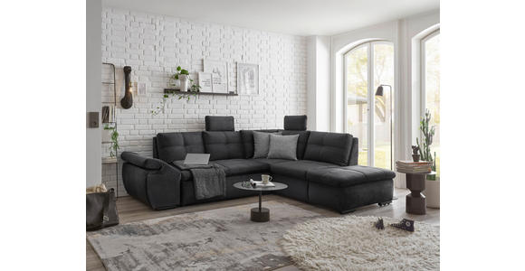 ECKSOFA  in Mikrovelours Schwarz  - Schwarz, KONVENTIONELL, Kunststoff/Textil (265/217cm) - Carryhome