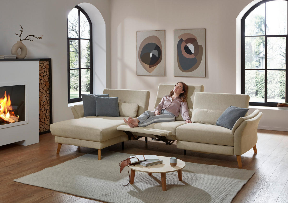 ECKSOFA Beige Chenille, Flachgewebe  - Beige/Naturfarben, Design, Holz/Textil (281/157cm) - Valnatura