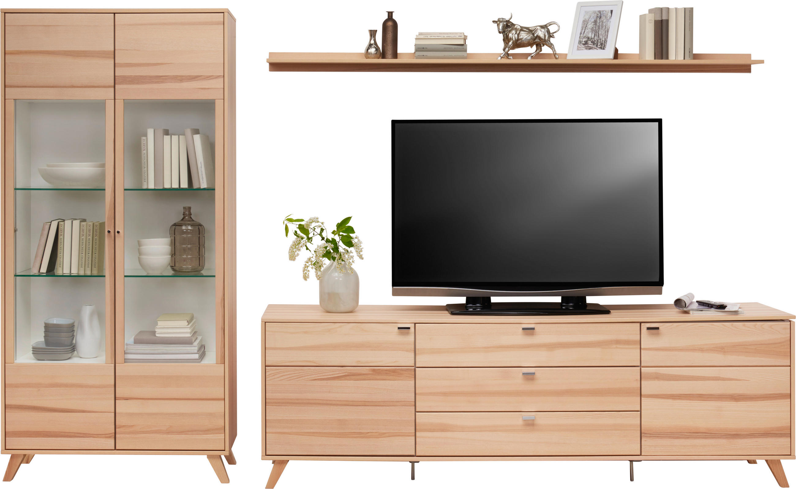 WOHNWAND  318,2/190,9/49,2 cm  in Eschefarben  - Chromfarben/Eschefarben, Design, Glas/Holz (318,2/190,9/49,2cm) - Invivus