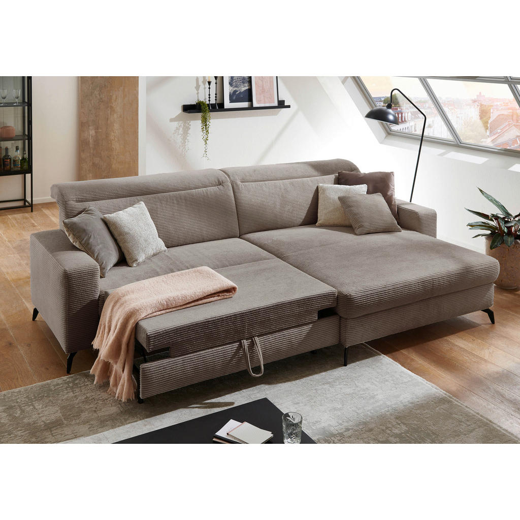 Thumbnail - Cantus Ecksofa, Taupe, Textil, 4-Sitzer, Ottomane rechts, L-Form, 290x178 cm, Rücken echt, Liegefunktion, Wohnzimmer, So...