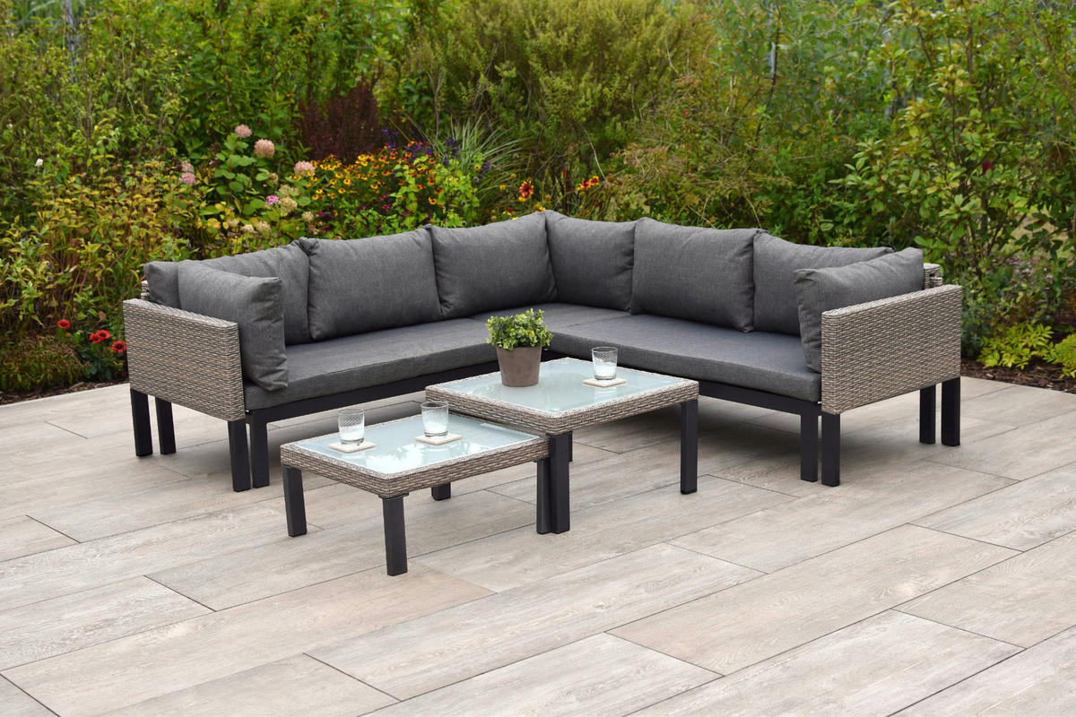 LOUNGEGARNITUR  200/200 cm  Aluminium  - Beige, MODERN, Glas/Kunststoff (200/200cm) - Gardenson