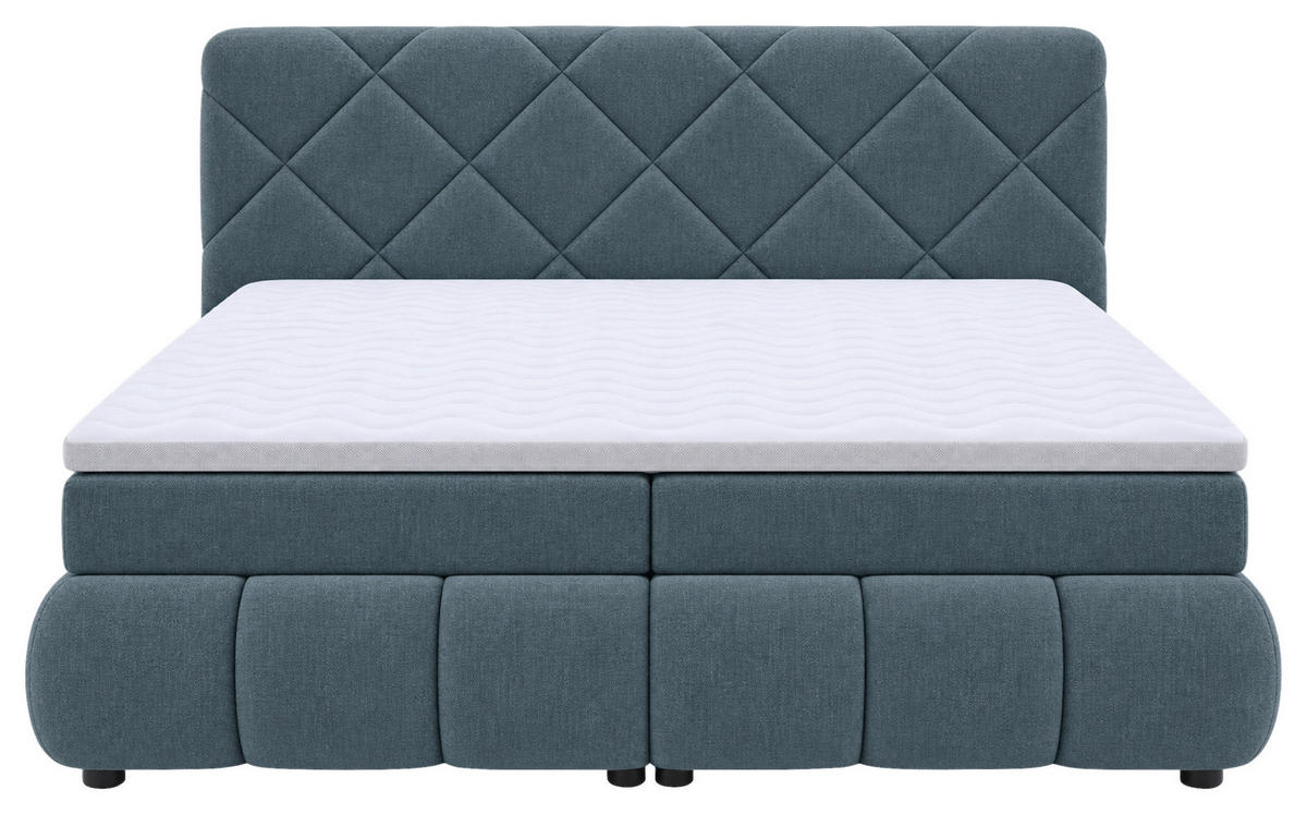 BOXBETT 180/200 cm,  in Grau, gepolstertes Kopfteil, Bettkasten, Topper, Matratzen, H3 + H3 = fest  - Schwarz/Grau, Design, Kunststoff/Textil (180/200cm) - Chameo