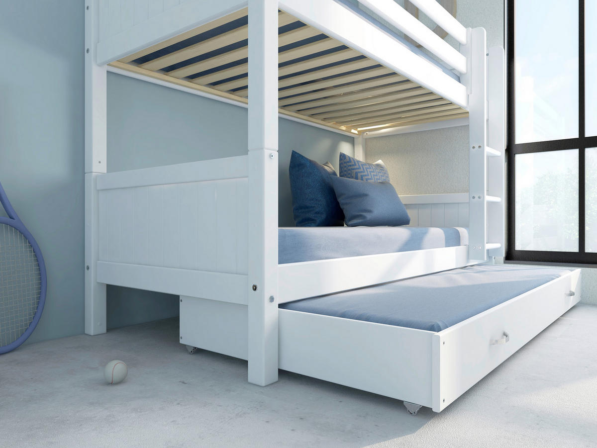 AUSZIEHBETT 90/200 cm,  in Absturzsicherung, Leiter, Lattenrost, Rollroste, Bettschublade  - Weiß, MODERN, Holz (90/200cm) - Chameo