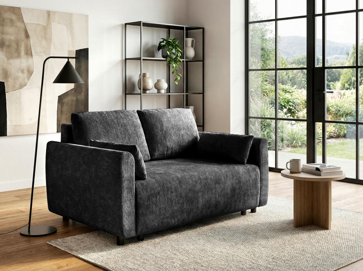 SCHLAFSOFA  in Chenille Schwarz  - Schwarz, KONVENTIONELL, Kunststoff/Textil (161/90/108cm) - Carryhome