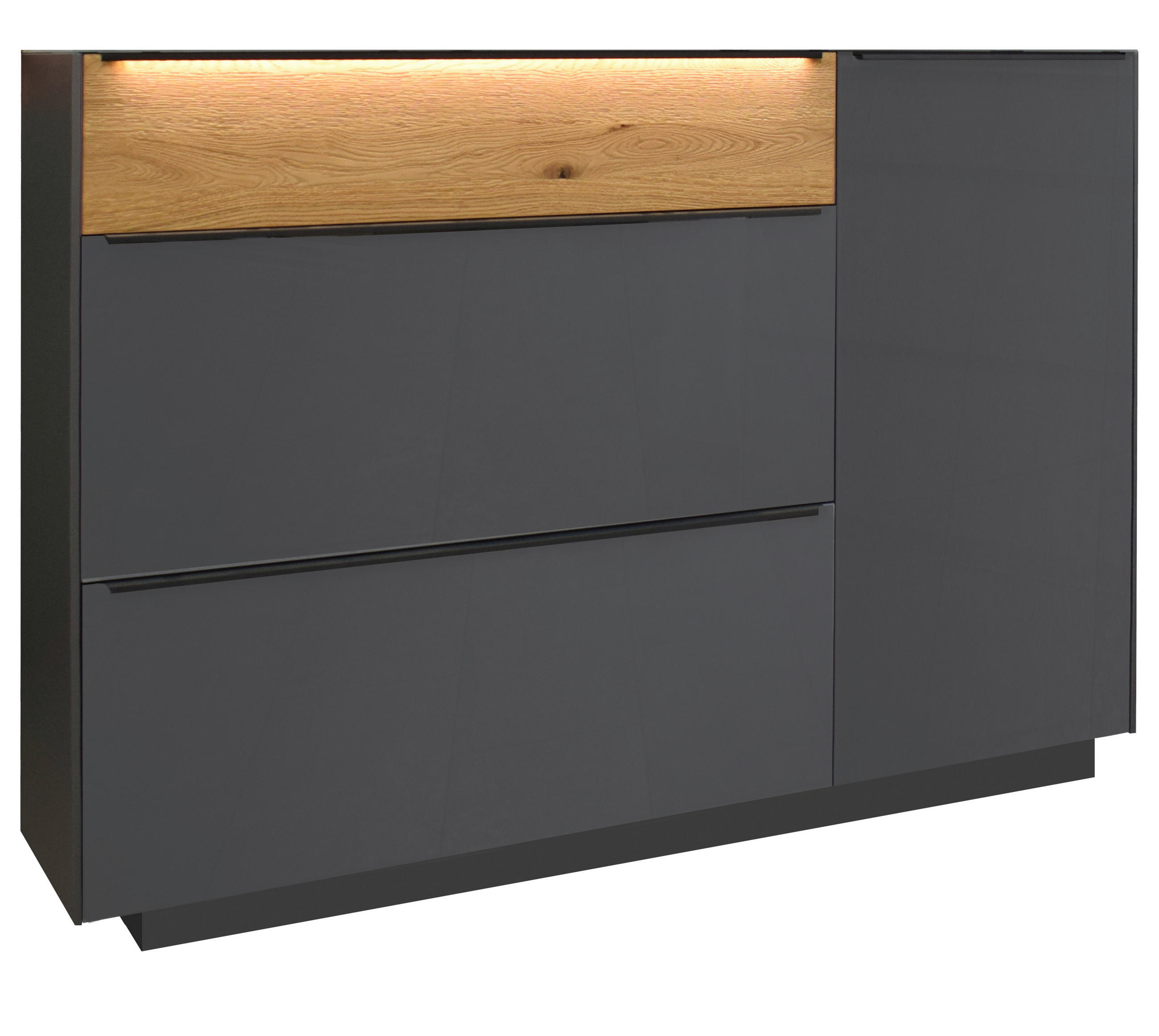 SCHUHSCHRANK Eiche massiv Anthrazit, Eichefarben  - Eichefarben/Anthrazit, Design, Glas/Holz (160/110/32cm) - Novel
