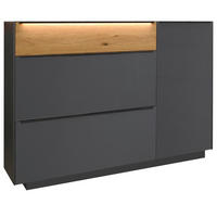 SCHUHSCHRANK Eiche massiv Anthrazit, Eichefarben  - Eichefarben/Anthrazit, Design, Glas/Holz (160/110/32cm) - Novel