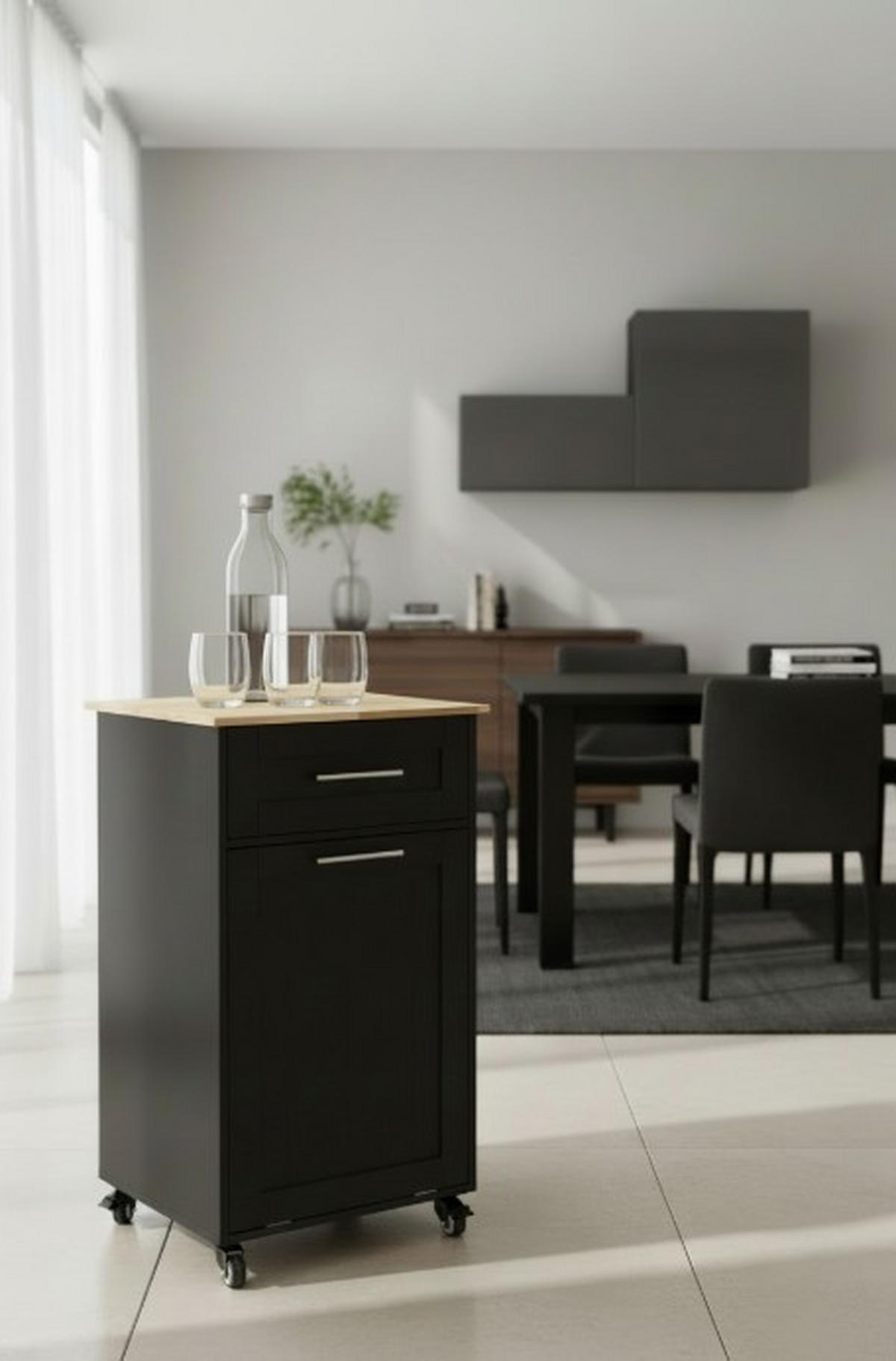 SERVIERWAGEN , Schwarz  - Silberfarben/Schwarz, Basics, Holz/Holzwerkstoff (50/90/46cm) - MID.YOU