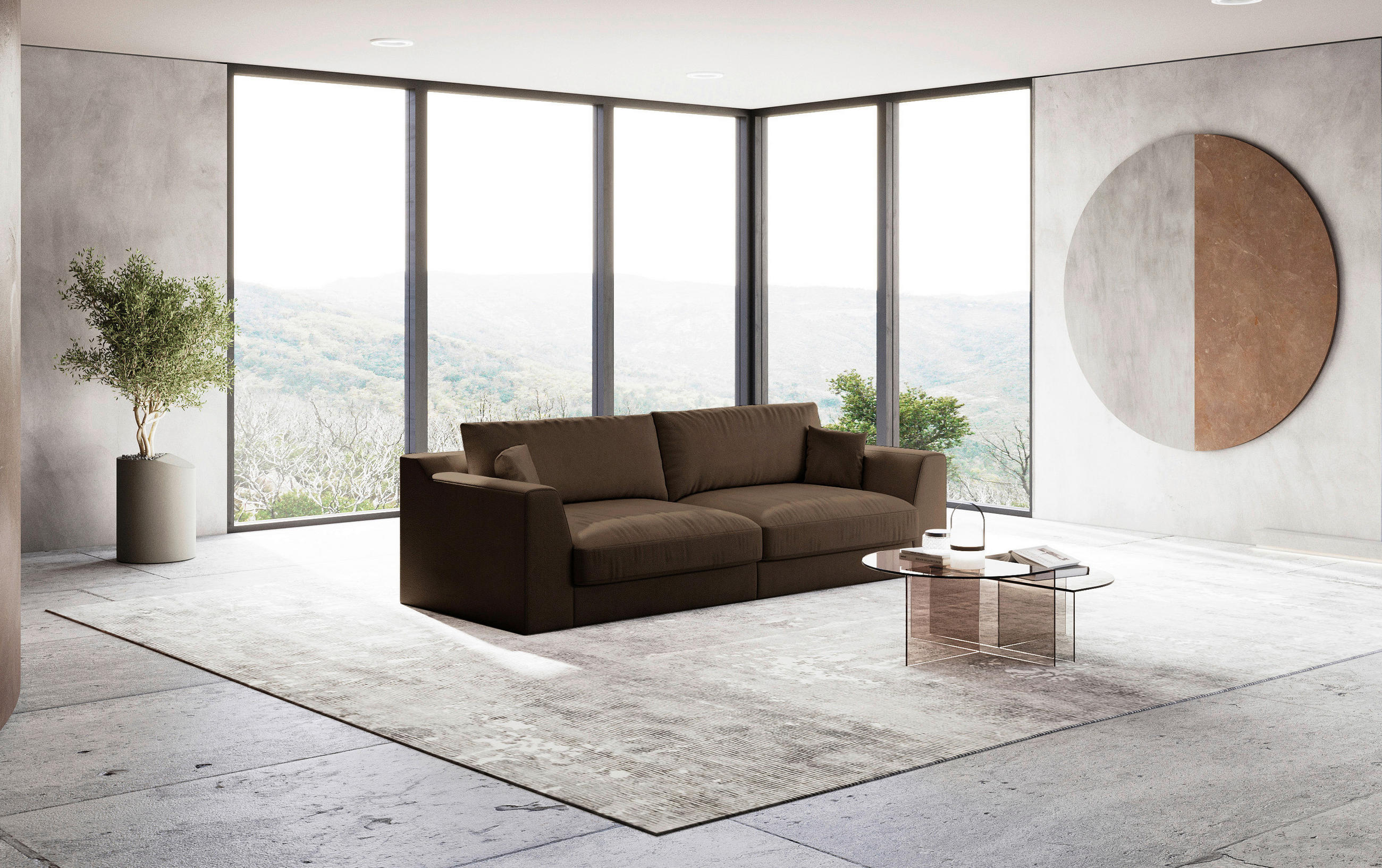 BIGSOFA Chenille, Flachgewebe Dunkelbraun  - Dunkelbraun/Schwarz, Design, Kunststoff/Textil (276/90/109cm) - home24