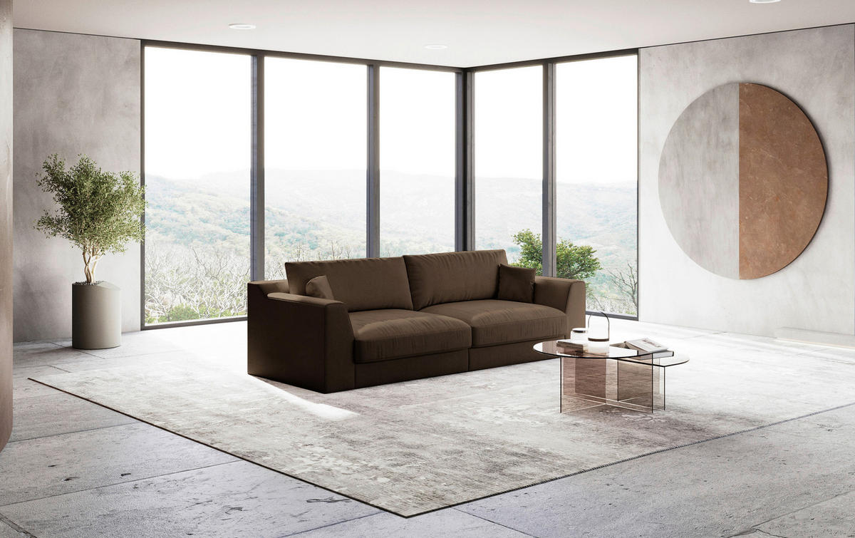 BIGSOFA Chenille, Flachgewebe Dunkelbraun  - Dunkelbraun/Schwarz, Design, Kunststoff/Textil (276/90/109cm) - home24