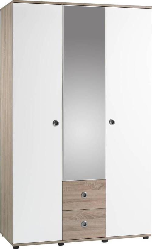 KLEIDERSCHRANK 3-türig Weiß, Sonoma Eiche  - Silberfarben/Weiß, Design, Glas/Holzwerkstoff (115/190/52cm) - Carryhome