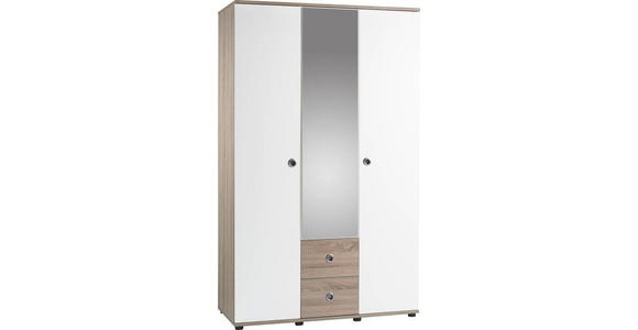 KLEIDERSCHRANK Weiß, Sonoma Eiche - Silberfarben/Weiß, Design, Glas/Holzwerkstoff (115/190/52cm) - Carryhome