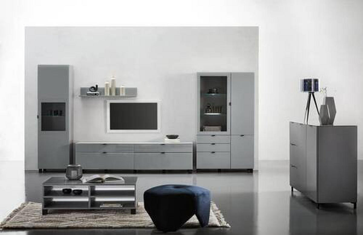 VITRINE Grau, Hellgrau  60/203,5/41,5 cm  - Hellgrau/Schwarz, Design, Glas/Holzwerkstoff (60/203,5/41,5cm) - Hom`in