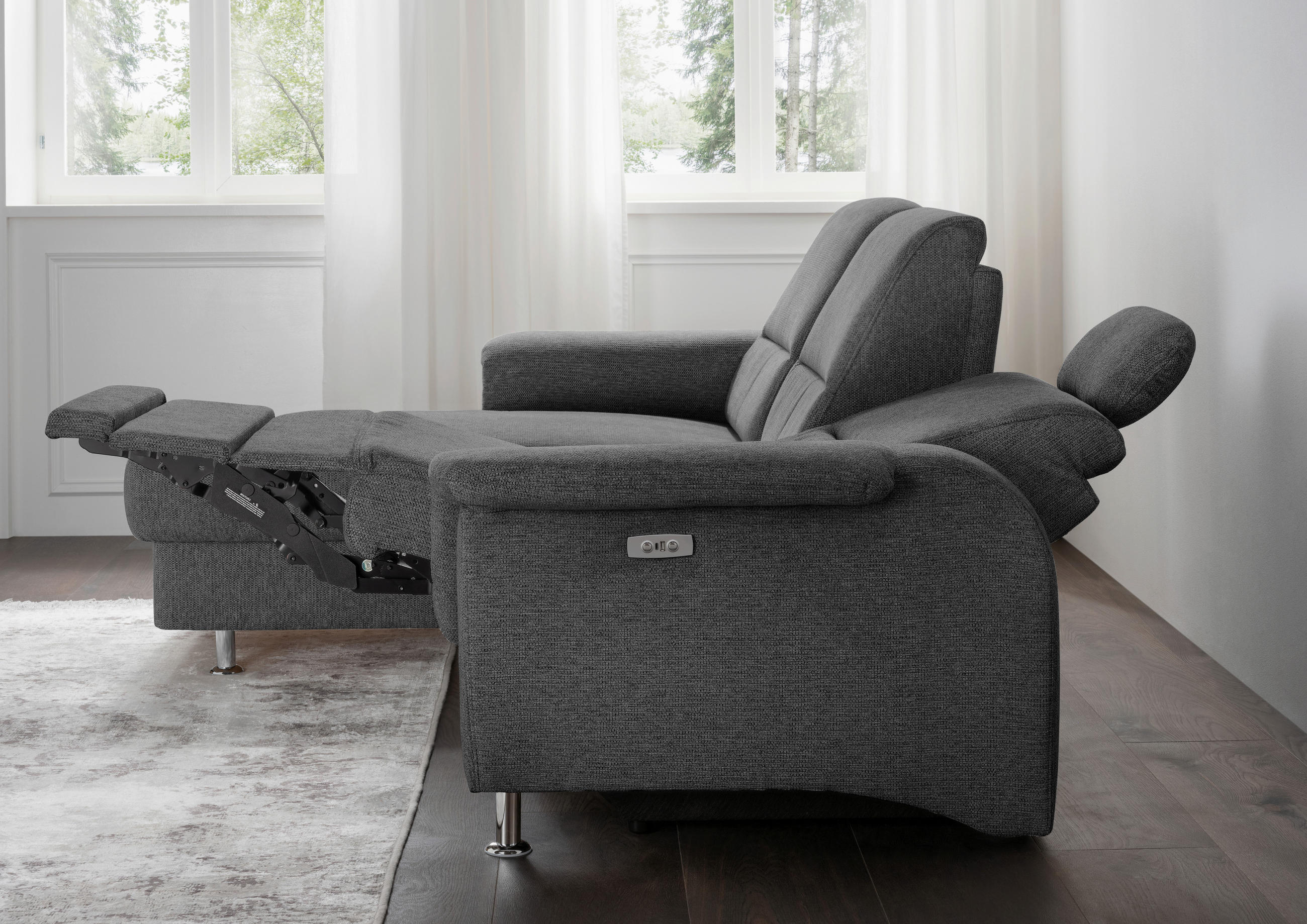 Thumbnail - Livetastic Ecksofa, Anthrazit, Textil, Uni, 4-Sitzer, L-Form, Ottomane links, 231x165 cm, Made in EU, USB-Anschluss, Rüc...