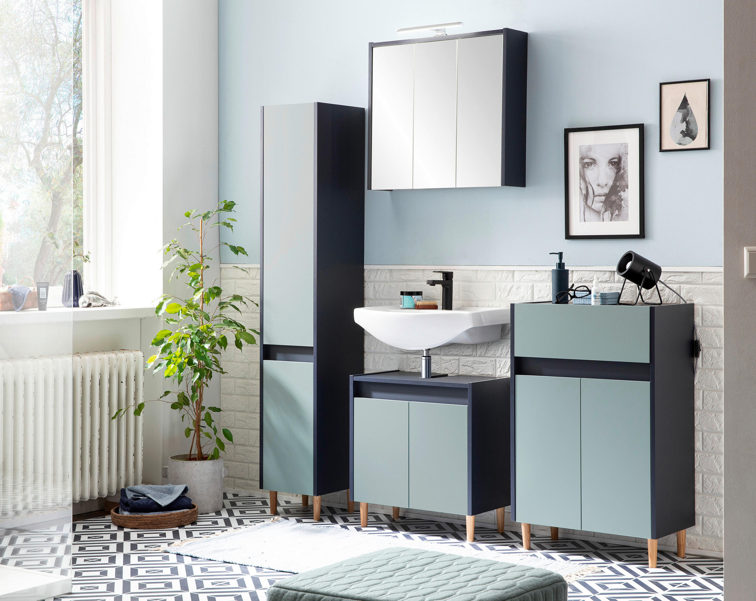 WASCHBECKENUNTERSCHRANK 56,9/60,1/33,0 cm  - Eschefarben/Dunkelblau, MODERN, Holz/Holzwerkstoff (56,9/60,1/33,0cm) - MID.YOU