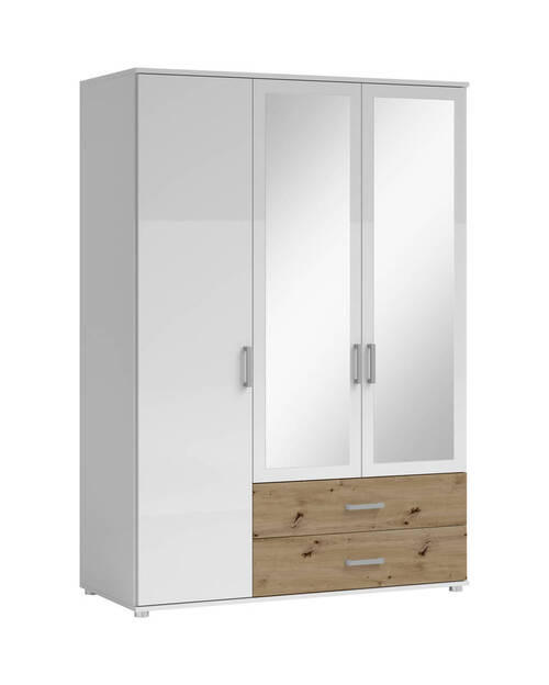 KLEIDERSCHRANK  in Weiß, Eiche Artisan  - Alufarben/Weiß, KONVENTIONELL, Glas/Holzwerkstoff (125/190/51cm) - Carryhome