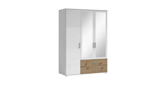 KLEIDERSCHRANK in Weiß, Eiche Artisan - Alufarben/Weiß, KONVENTIONELL, Glas/Holzwerkstoff (125/190/51cm) - Carryhome