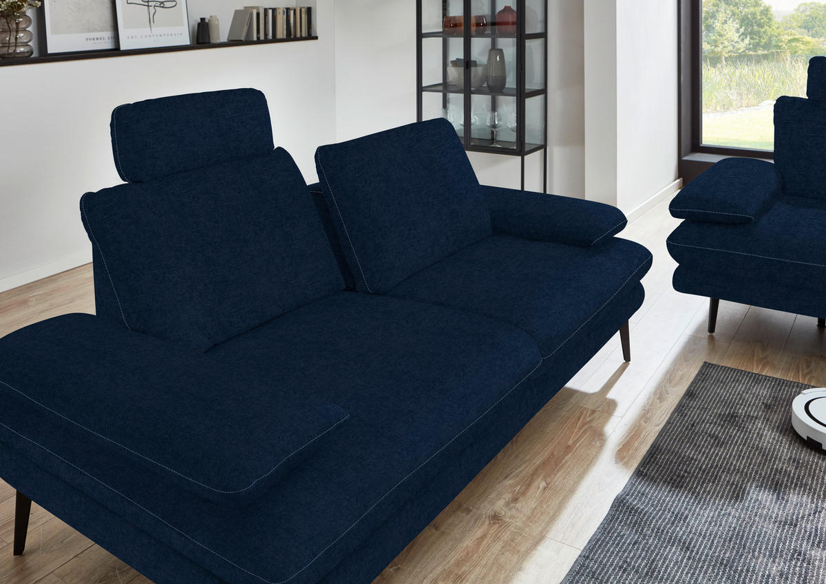 3-SITZER-SOFA in Velours Dunkelblau  - Beige/Schwarz, Design, Textil/Metall (222/89/104cm) - Dieter Knoll