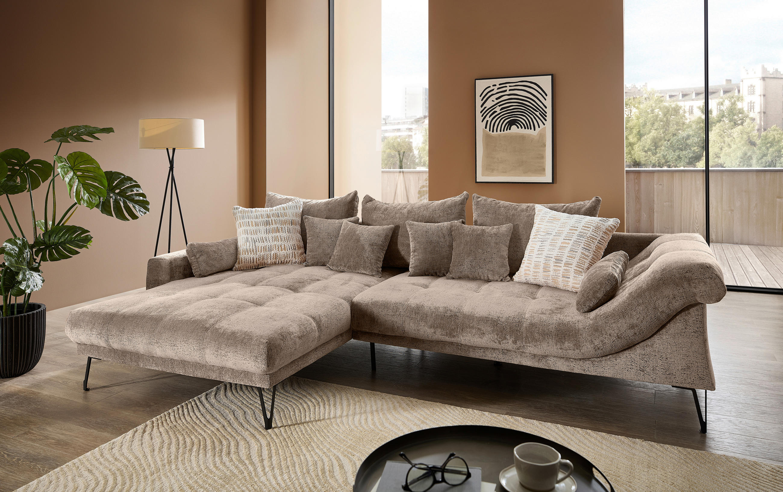 ECKSOFA Chenille Braun  - Schwarz/Braun, Konventionell, Textil/Metall (192/310cm) - Livetastic