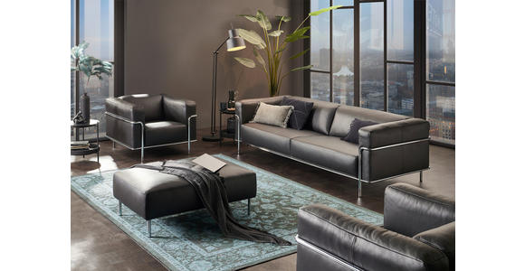 3-SITZER-SOFA Mandia in Echtleder Schwarz  - Chromfarben/Schwarz, Design, Leder/Metall (236/67/96cm) - Johann Jakob