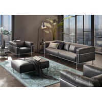 3-SITZER-SOFA Echtleder Schwarz  - Chromfarben/Schwarz, Design, Leder/Metall (236/67/96cm) - Johann Jakob