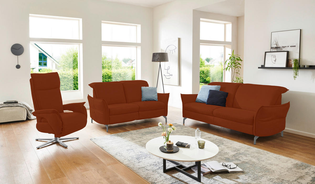 2,5-SITZER in Lederlook (vegan) Cognac  - Cognac/Nickelfarben, Modern, Textil/Metall (185/89/109cm) - Livetastic