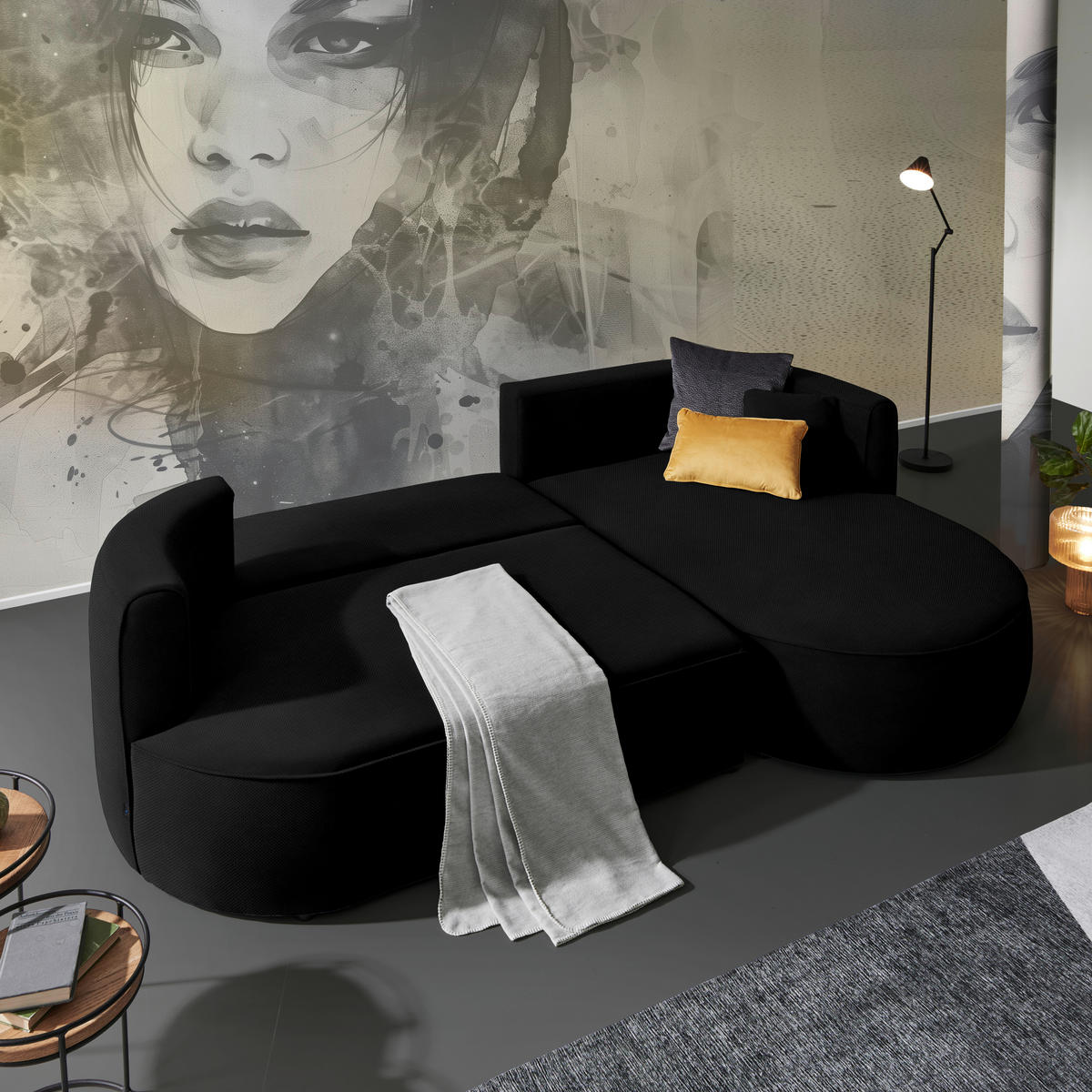 ECKSOFA in Webstoff Schwarz  - Schwarz/Grün, Design, Kunststoff/Textil (183/284cm) - Welnova