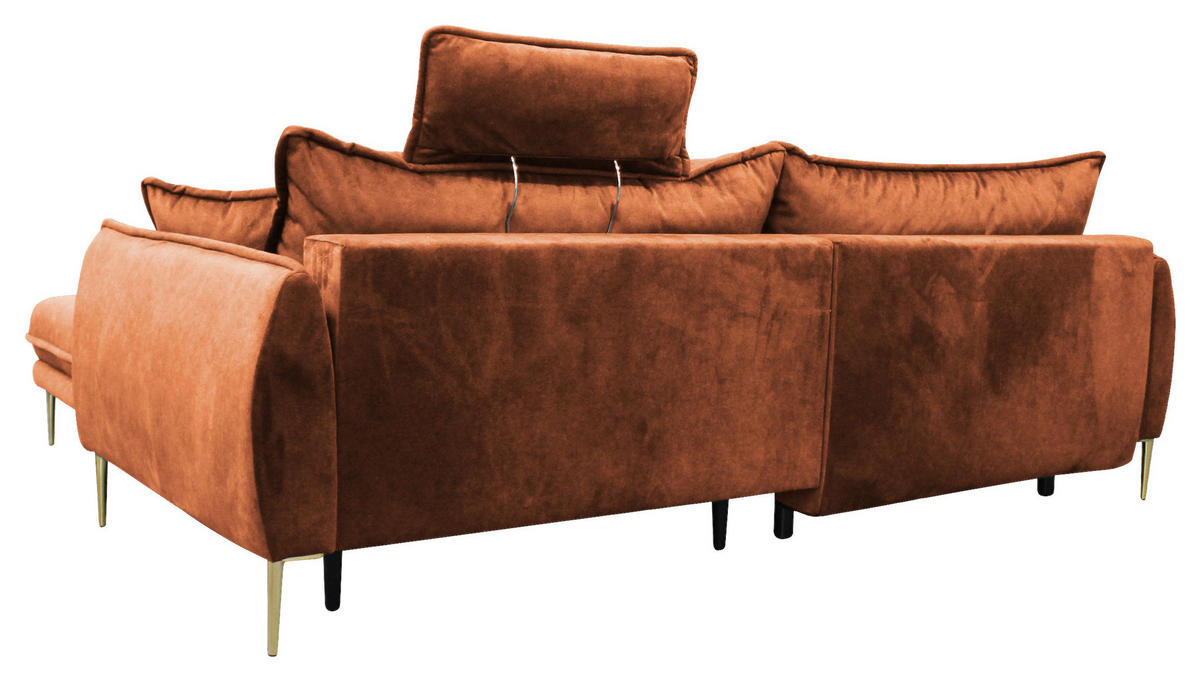 ECKSOFA Rostfarben Velours  - Rostfarben/Goldfarben, Design, Textil/Metall (264/196cm) - MID.YOU