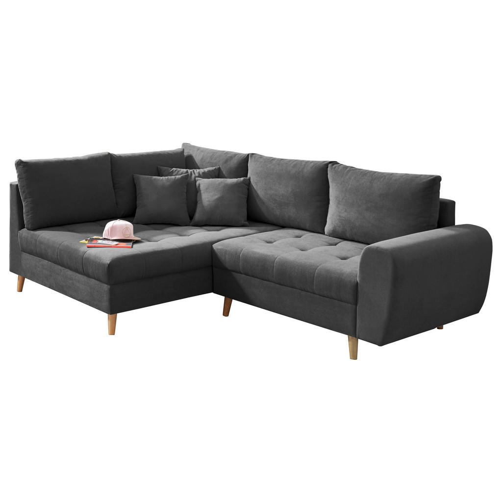 Ecksofa mit Holzfüßen + Kissen Alice, Webstoff