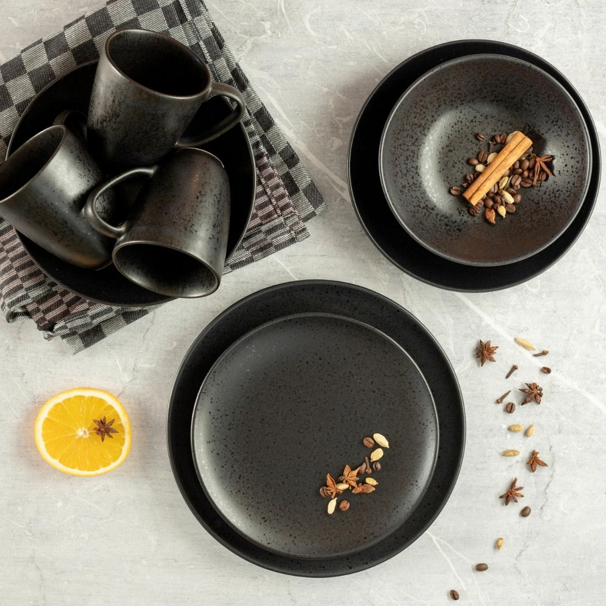 DESSERTTELLERSET Schwarz 6-teilig ESSENTIAL  - Schwarz, Basics, Keramik (22/2,3cm) - Mäser