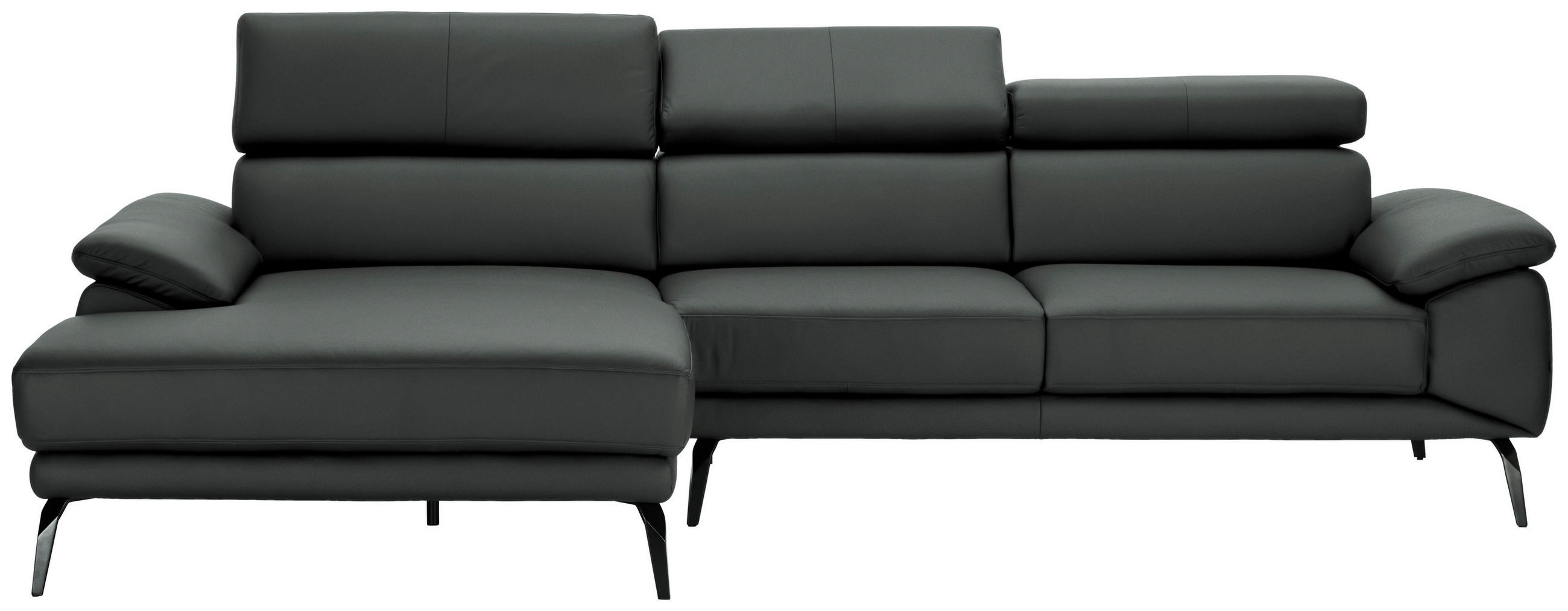 ECKSOFA Dunkelgrau Echtleder  - Dunkelgrau/Schwarz, Design, Leder/Metall (187/295cm) - Novel