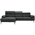 ECKSOFA in Echtleder Dunkelgrau  - Dunkelgrau/Schwarz, Design, Leder/Metall (187/295cm) - Novel