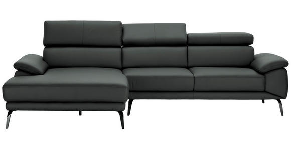 ECKSOFA in Echtleder Dunkelgrau  - Dunkelgrau/Schwarz, Design, Leder/Metall (187/295cm) - Novel