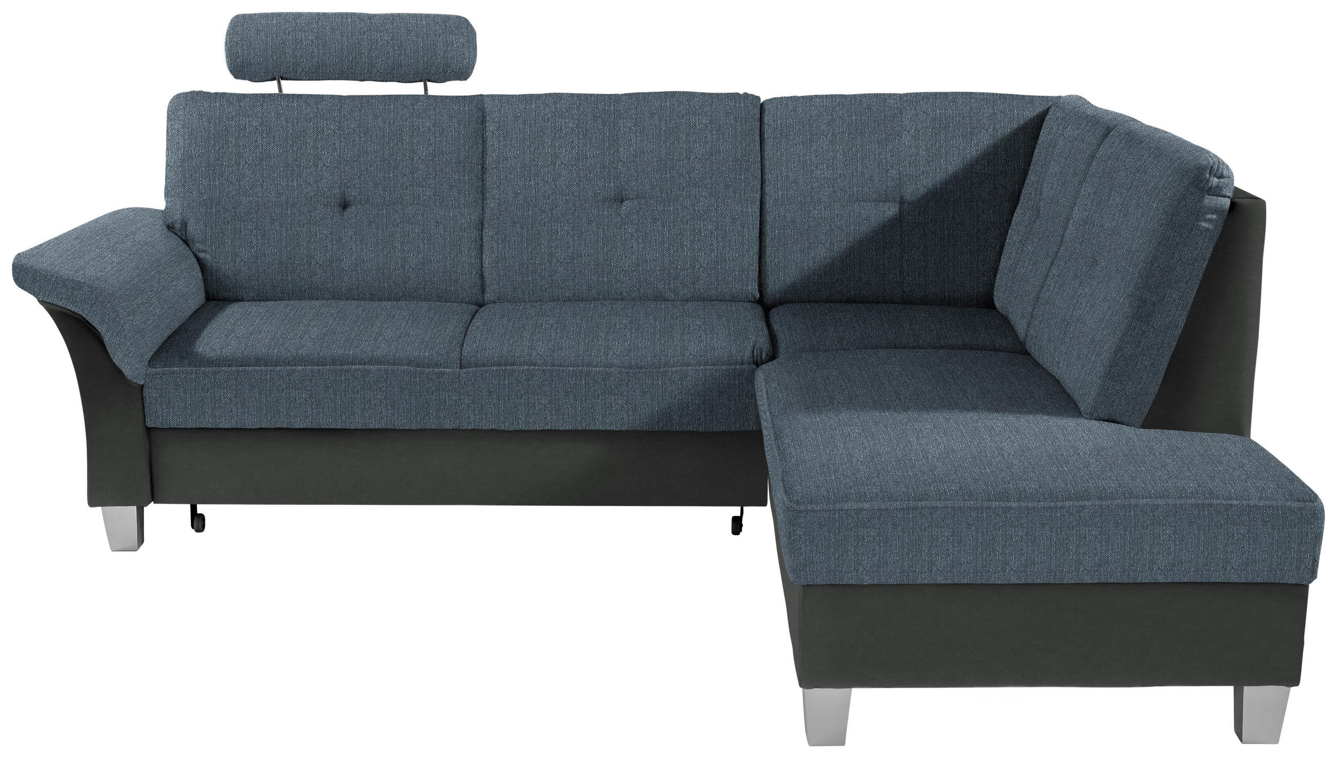 ECKSOFA Blau, Graphitfarben Webstoff Bettkasten, Schlaffunktion, Kopfstütze  - Blau/Silberfarben, KONVENTIONELL, Holz/Textil (245/196cm) - Livetastic
