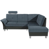 ECKSOFA Blau, Graphitfarben Webstoff Bettkasten, Schlaffunktion, Kopfstütze  - Blau/Silberfarben, KONVENTIONELL, Holz/Textil (245/196cm) - Livetastic