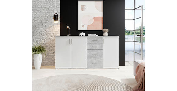 KOMMODE Bobby, 160/82/35 cm, 4 Schublade(n)  - Silberfarben/Weiß, KONVENTIONELL, Holzwerkstoff/Kunststoff (160/82/35cm) - Carryhome