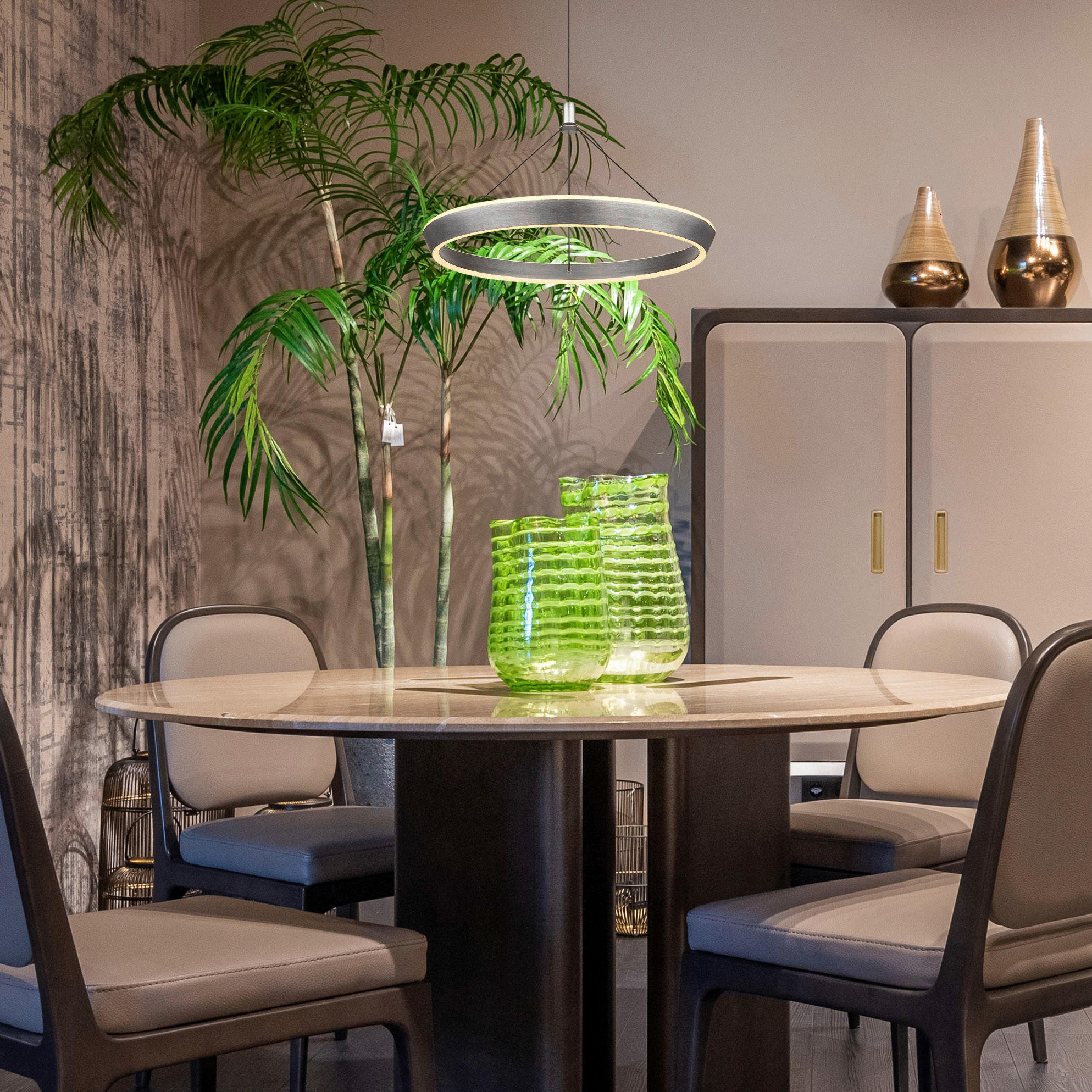 LED-HÄNGELEUCHTE 50/200 cm    - Titanfarben/Opal, Design, Kunststoff/Metall (50/200cm) - Globo