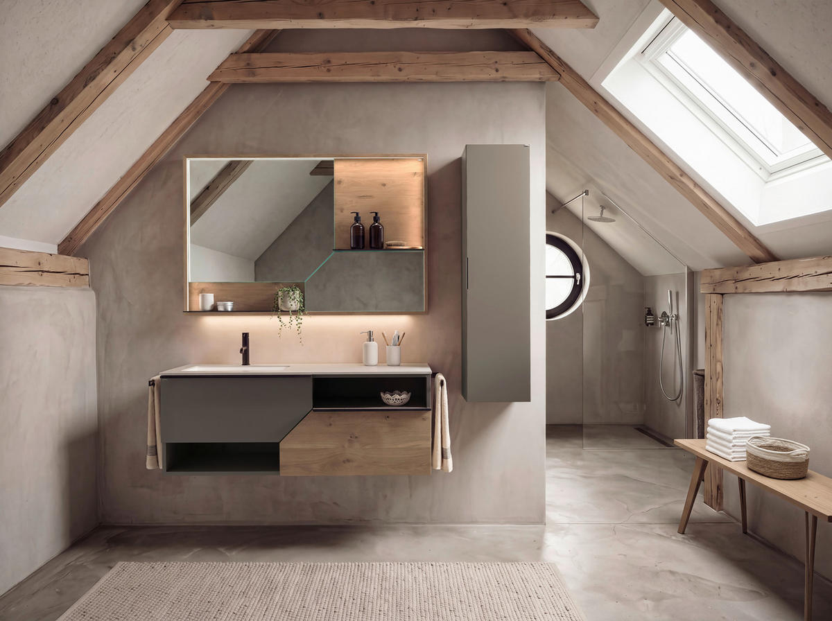 WASCHTISCHKOMBI 128,4 cm  - Taupe/Eichefarben, LIFESTYLE, Holz/Keramik (128,4cm) - Voglauer