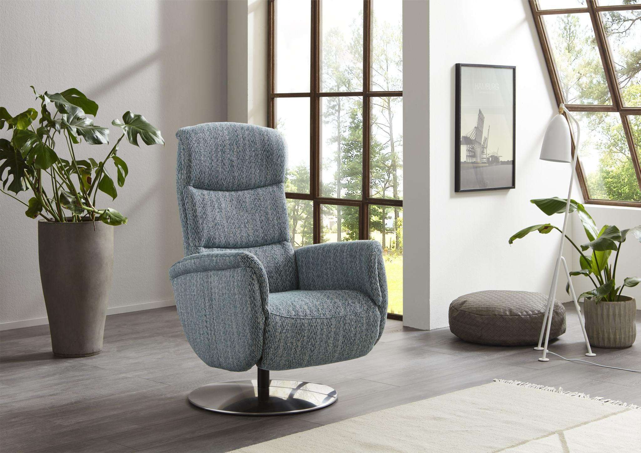 RELAXSESSEL Chenille, Mikrofaser Relaxfunktion, Kopfteilverstellung    - Chromfarben/Grau, Design, Textil/Metall (71/110/83cm) - Dieter Knoll