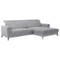ECKSOFA Hellgrau Cord Kopfteilverstellung  - Hellgrau/Schwarz, KONVENTIONELL, Textil/Metall (290/178cm) - Cantus