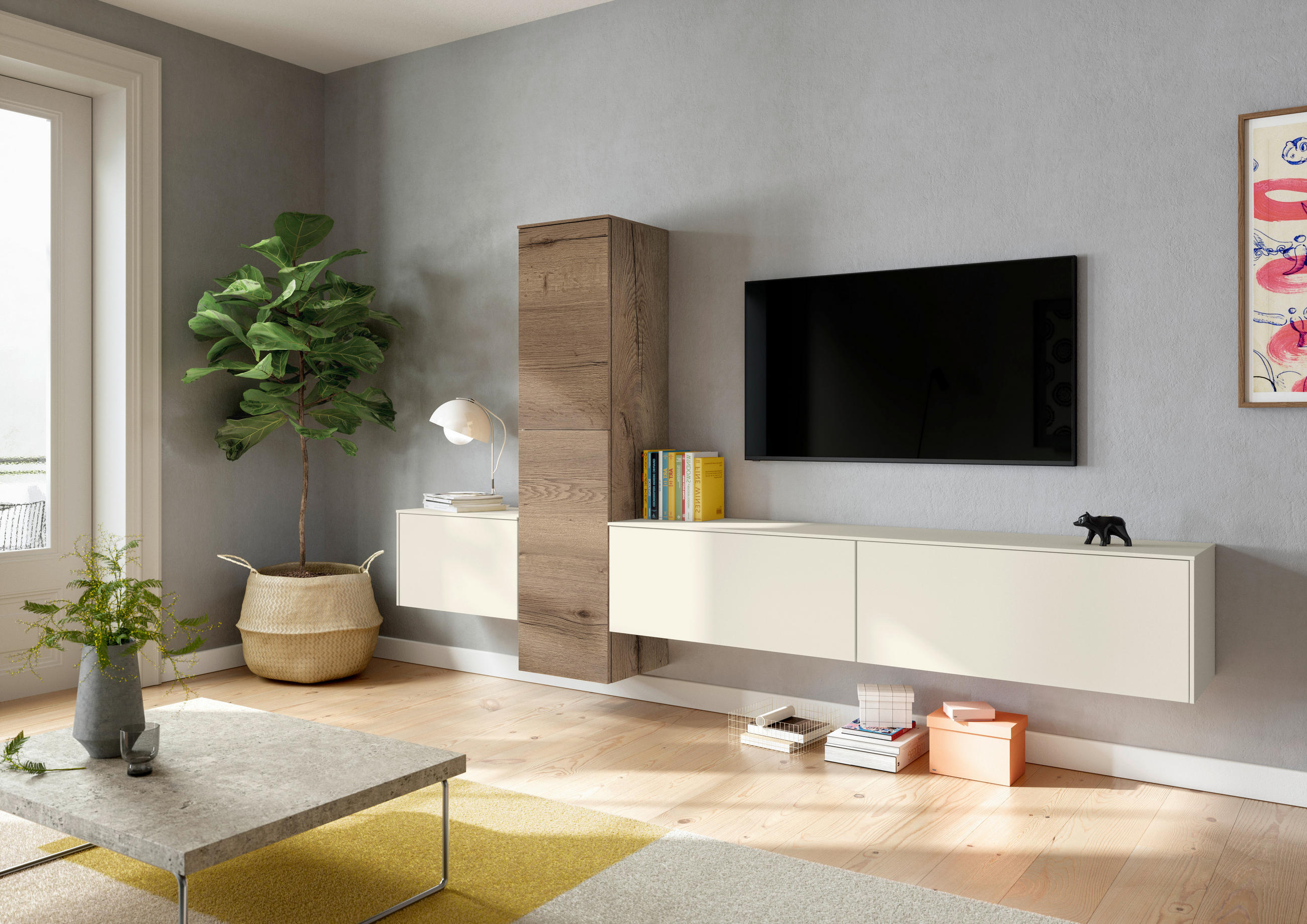 WOHNWAND  in Eichefarben, Magnolie  282/160/37 cm  - Eichefarben/Magnolie, Design, Holzwerkstoff (282/160/37cm) - Celina Home